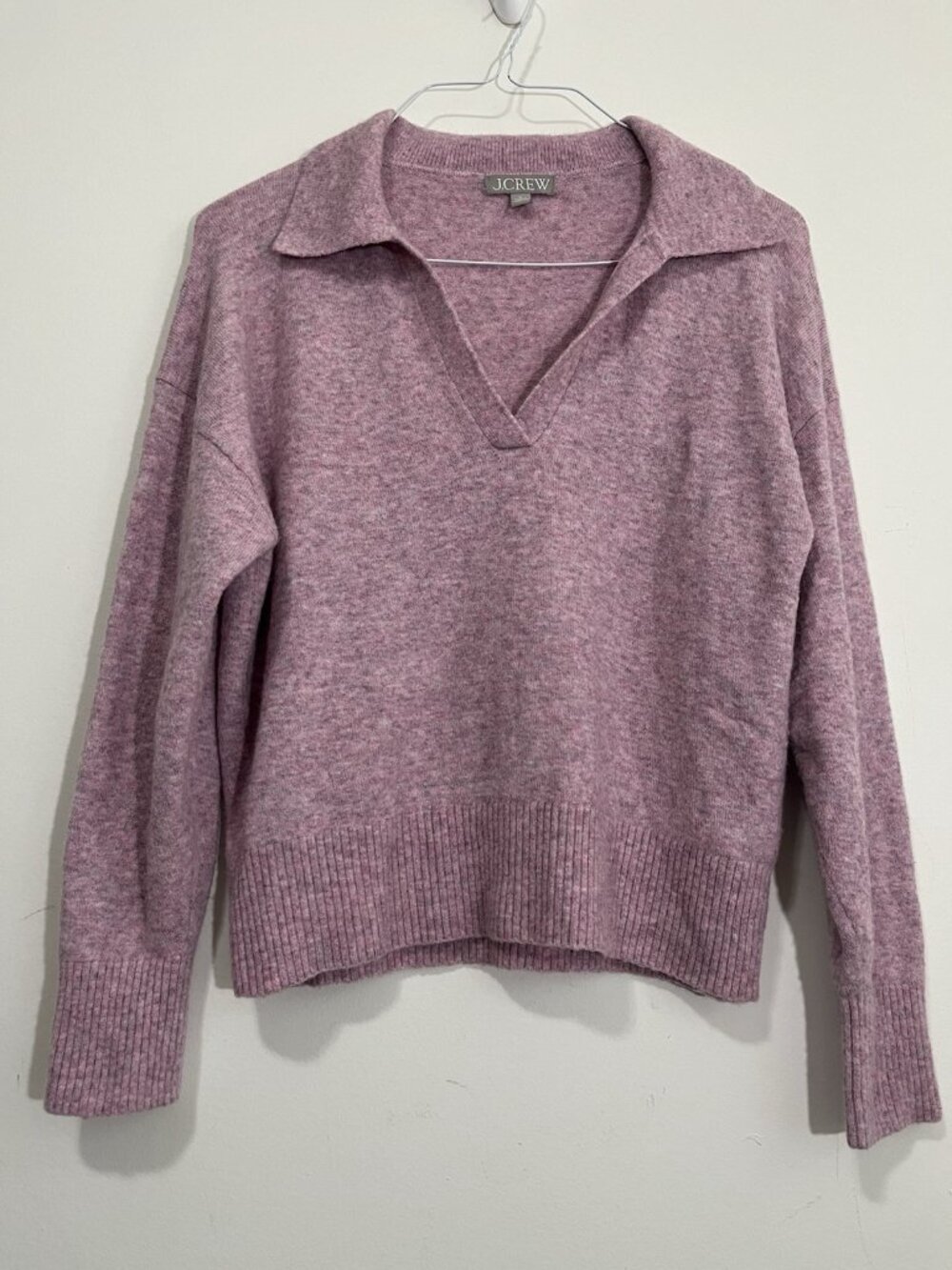 J.Crew Suppersoft Yarn Wool Alpaca Collared V-Neck Sweater Marled Lilac Sz M